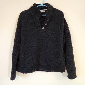 NWT Cuddly Sherpa Black Bearpaw LS Collared Henley Style Neck Top Medium